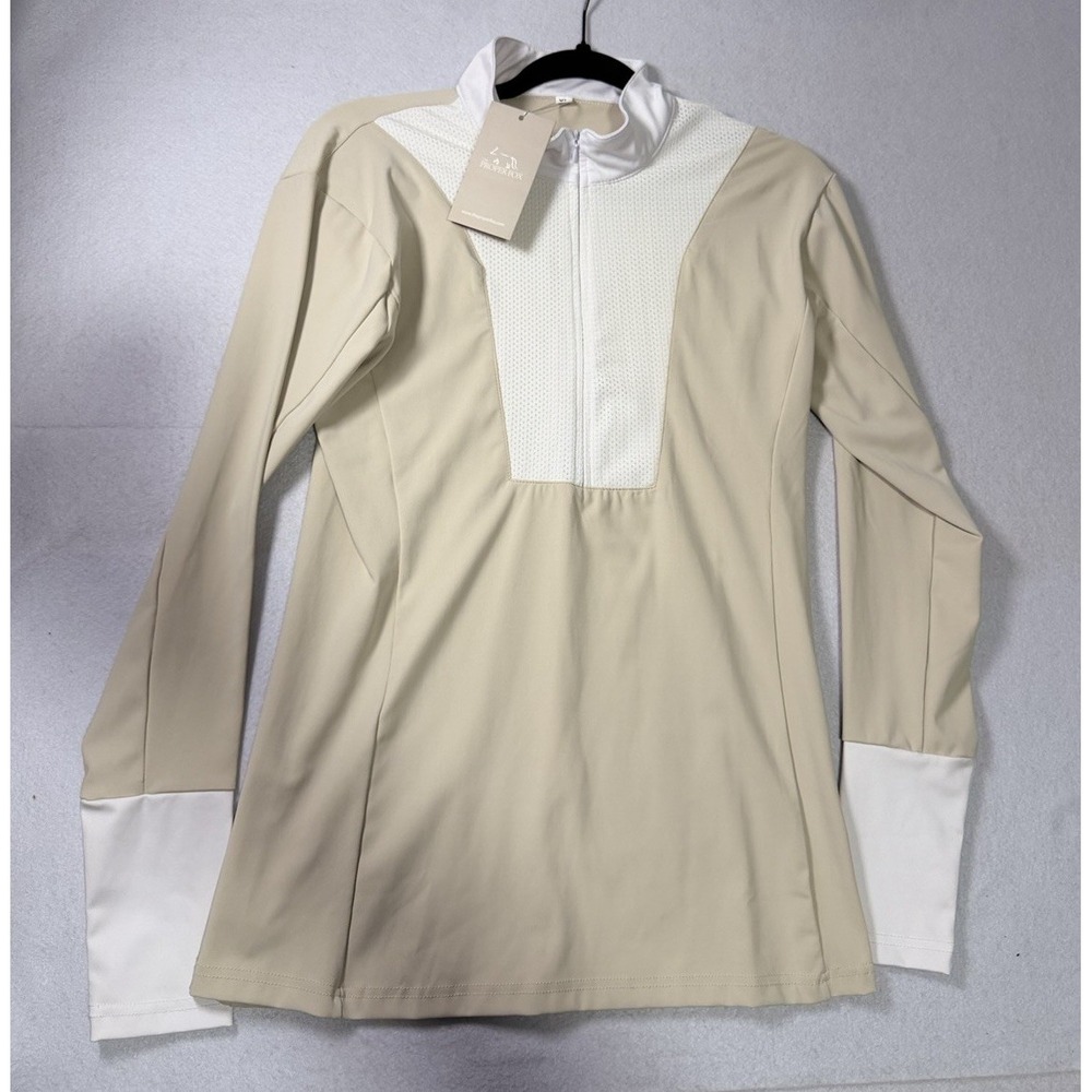 The Proper Fox Riding Shirt Equestrian Shirt Women's XL Horses Riding Tan Beige